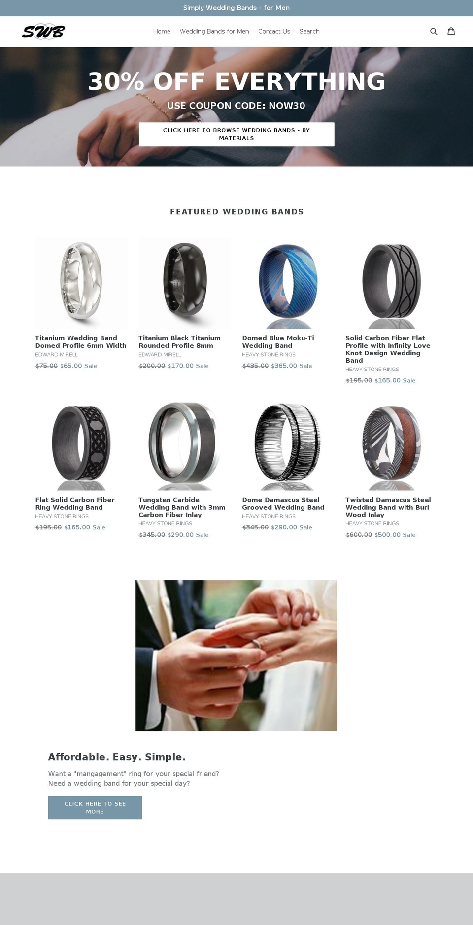 simplyweddingbands.com — Shopify storefront screenshot
