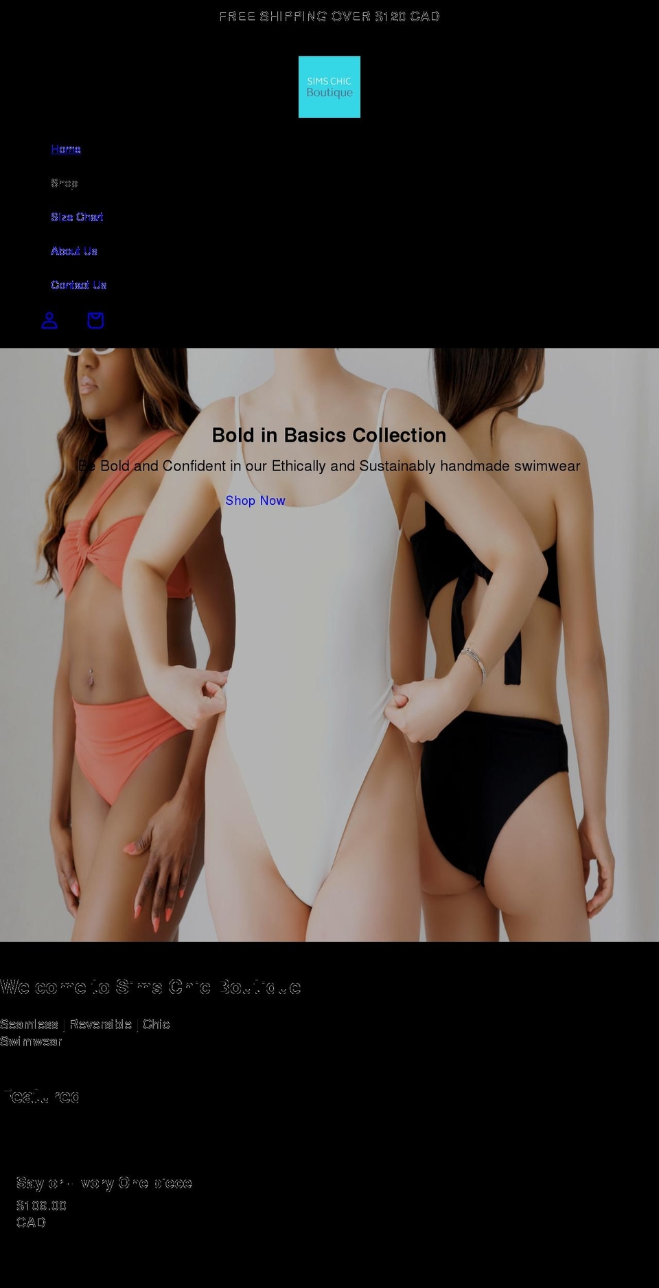 simschicboutique.com shopify website screenshot