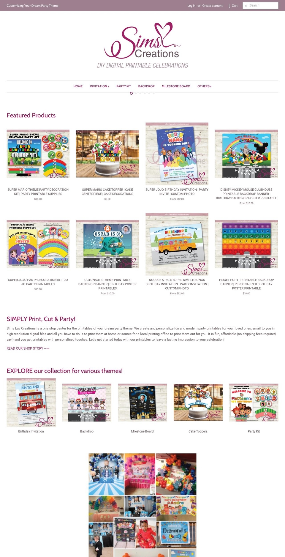simsluvcreations.com — Shopify storefront screenshot