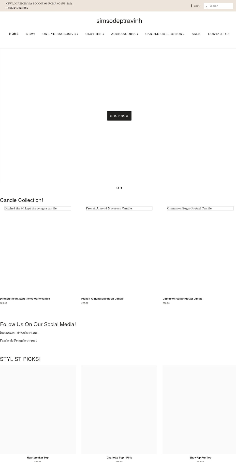 simsodeptravinh.com shopify website screenshot