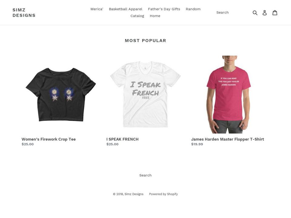 simzdesigns.com — Shopify storefront screenshot