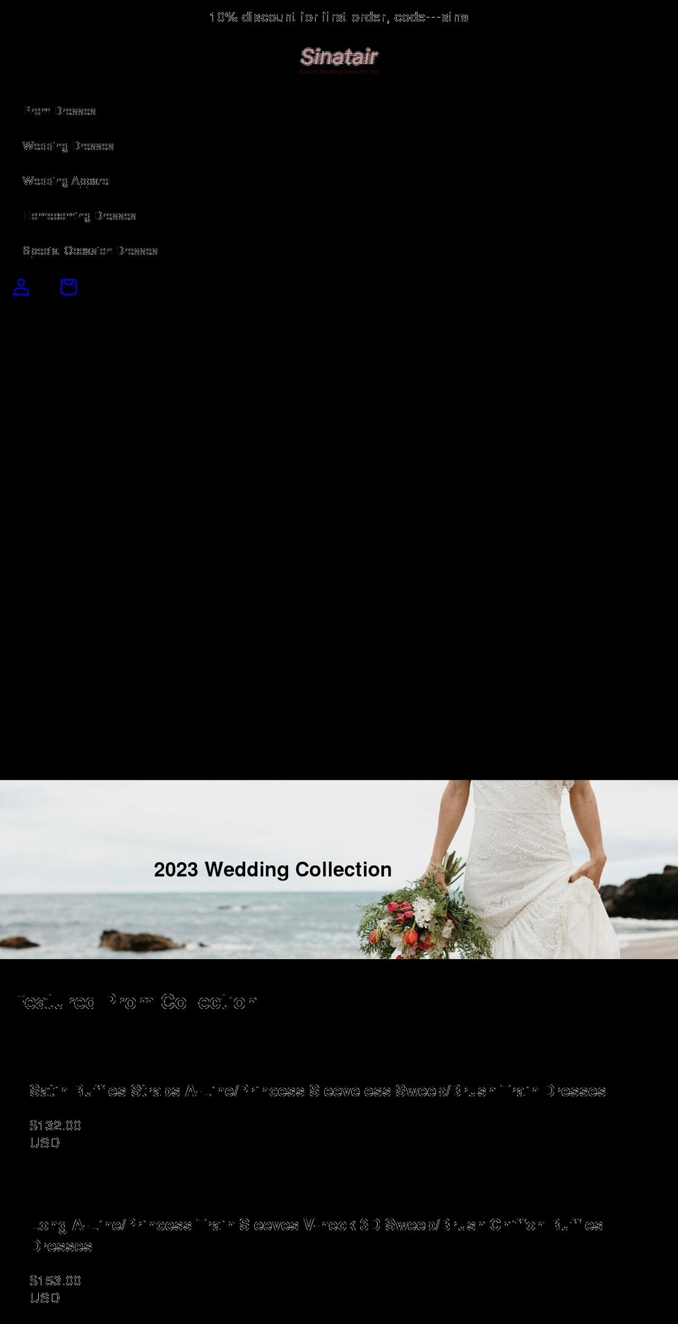 sinatair.com shopify website screenshot