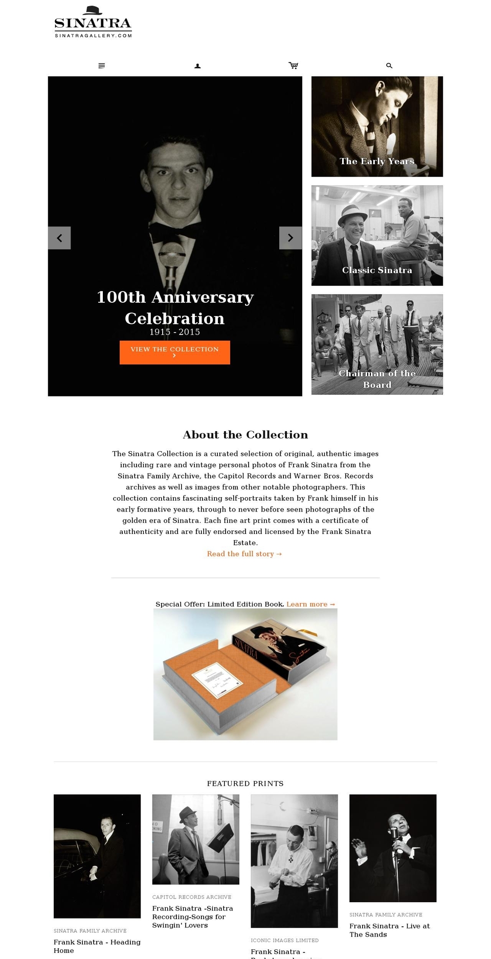 sinatragallery.com shopify website screenshot