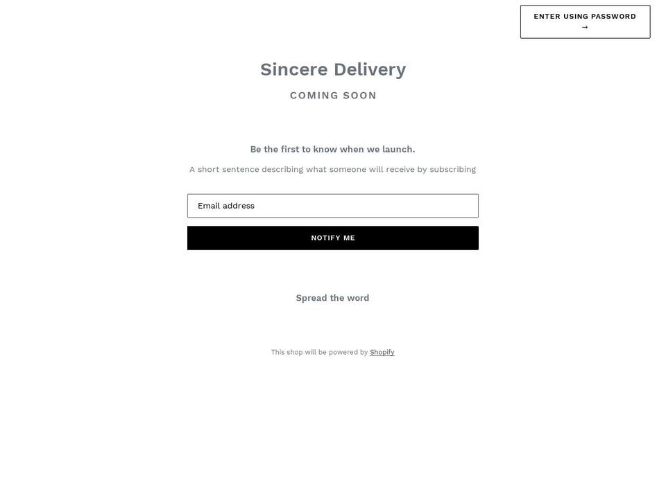 sinceredelivery.com — Shopify storefront screenshot