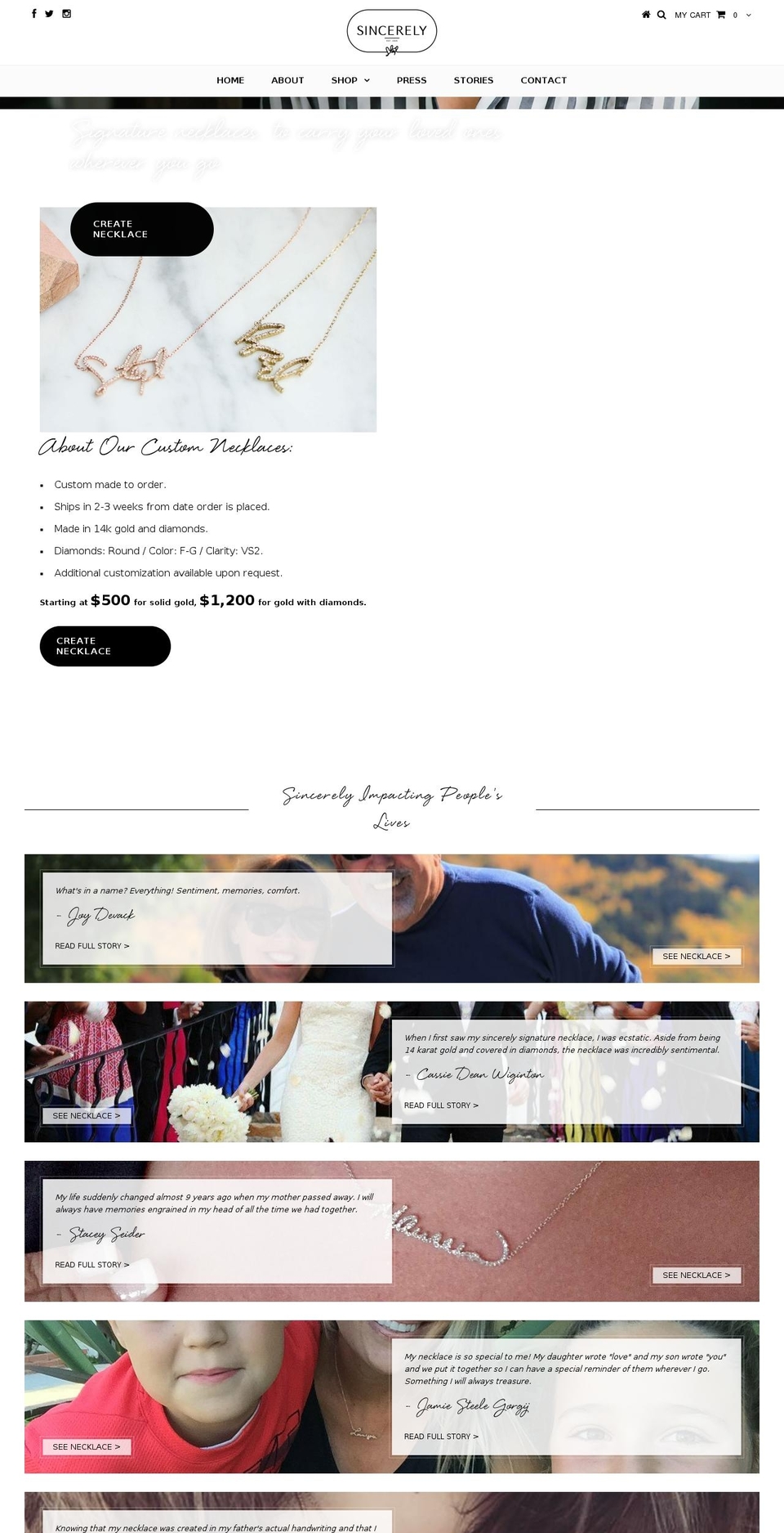 sincerelyjewelry.com — Shopify storefront screenshot