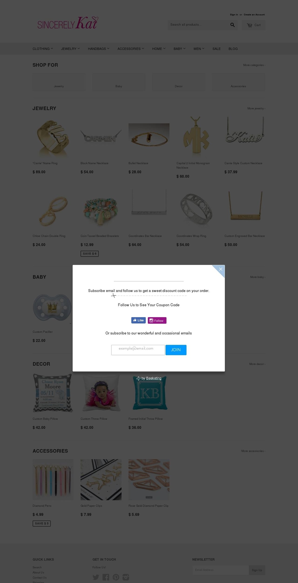 sincerelykai.com — Shopify storefront screenshot