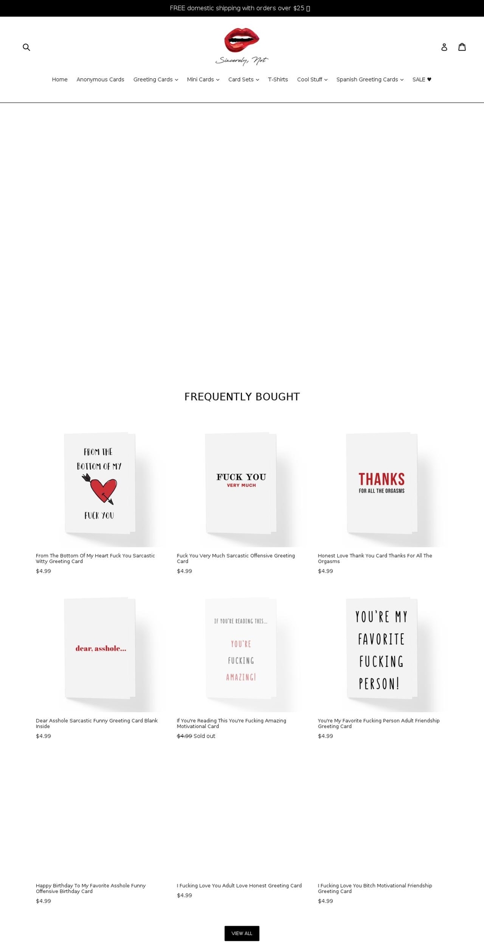 sincerelynot.com shopify website screenshot