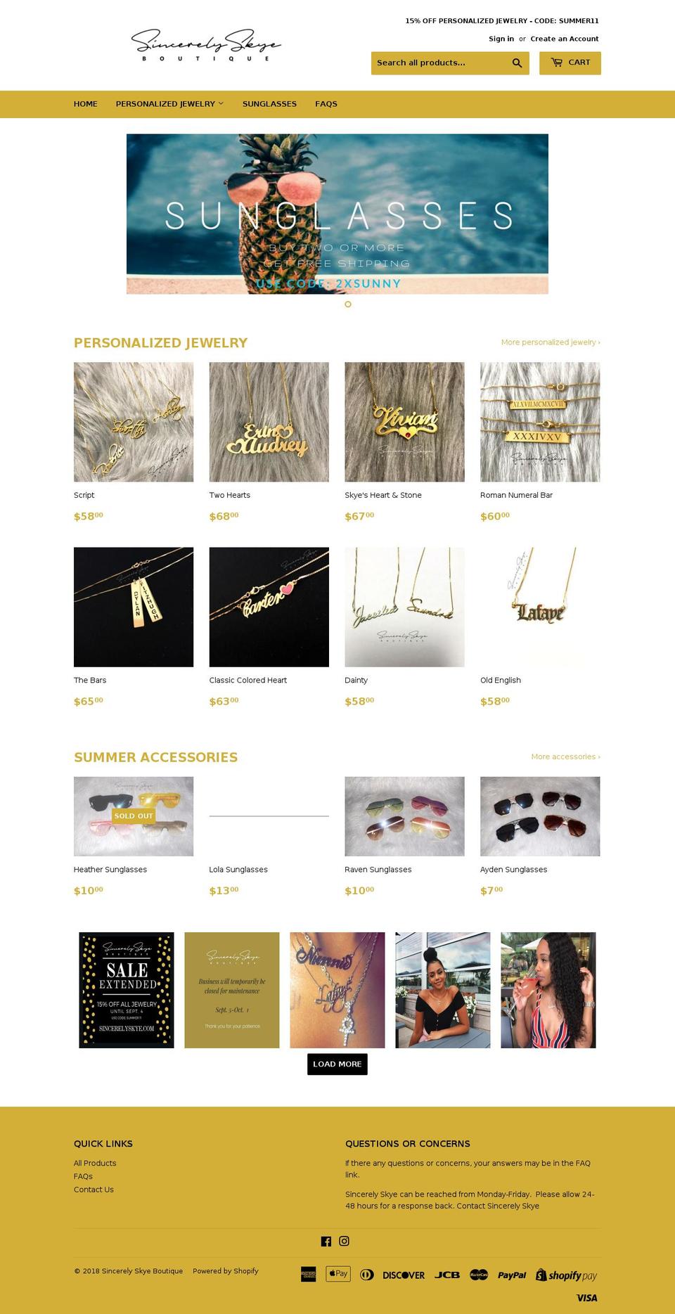 sincerelyskye.com shopify website screenshot