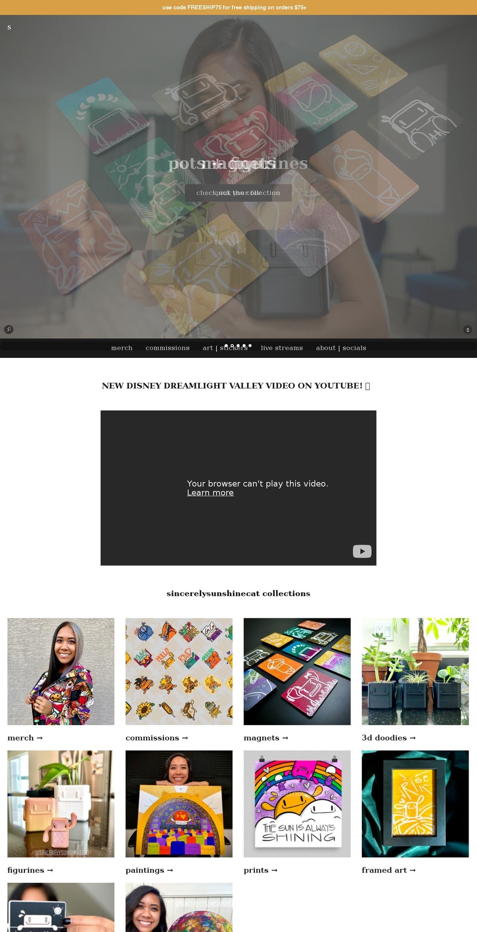 sincerelysunshinecat.com shopify website screenshot