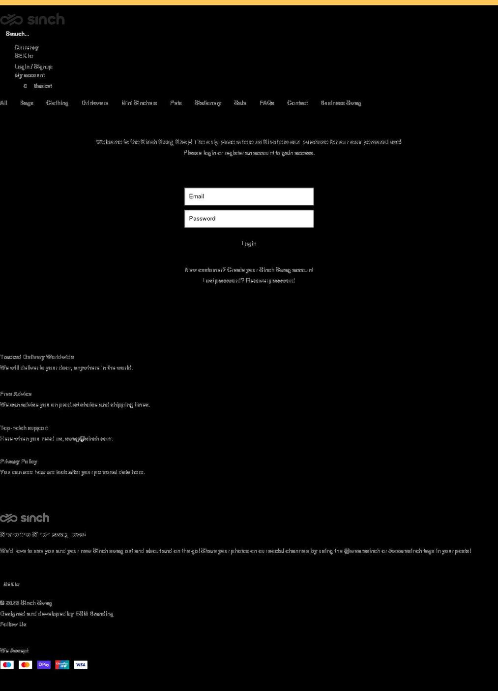 sinch-swag.com shopify website screenshot