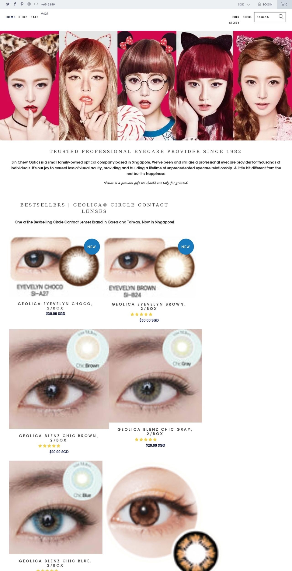 sinchewoptics.com — Shopify storefront screenshot