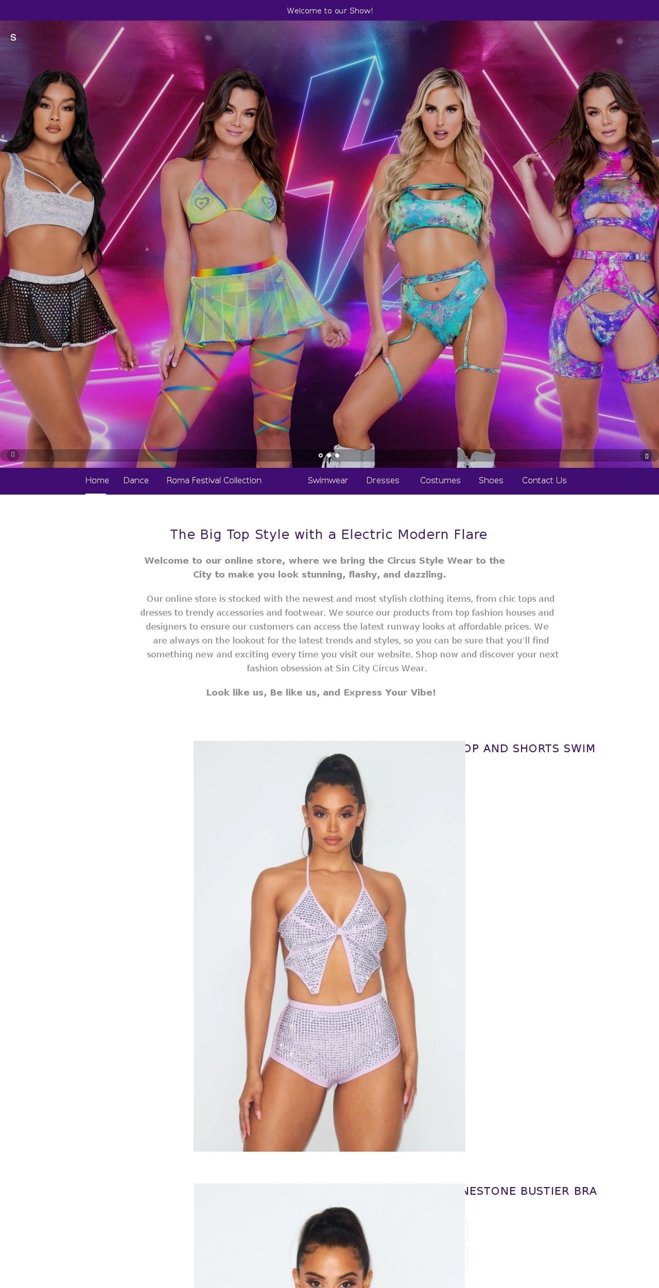 sincitycircuswear.com shopify website screenshot