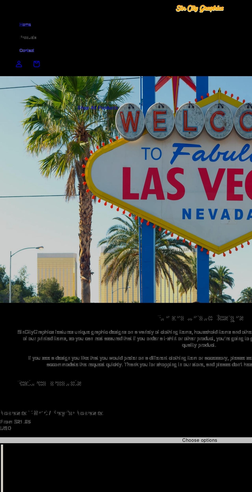 sincitygraphics.com shopify website screenshot