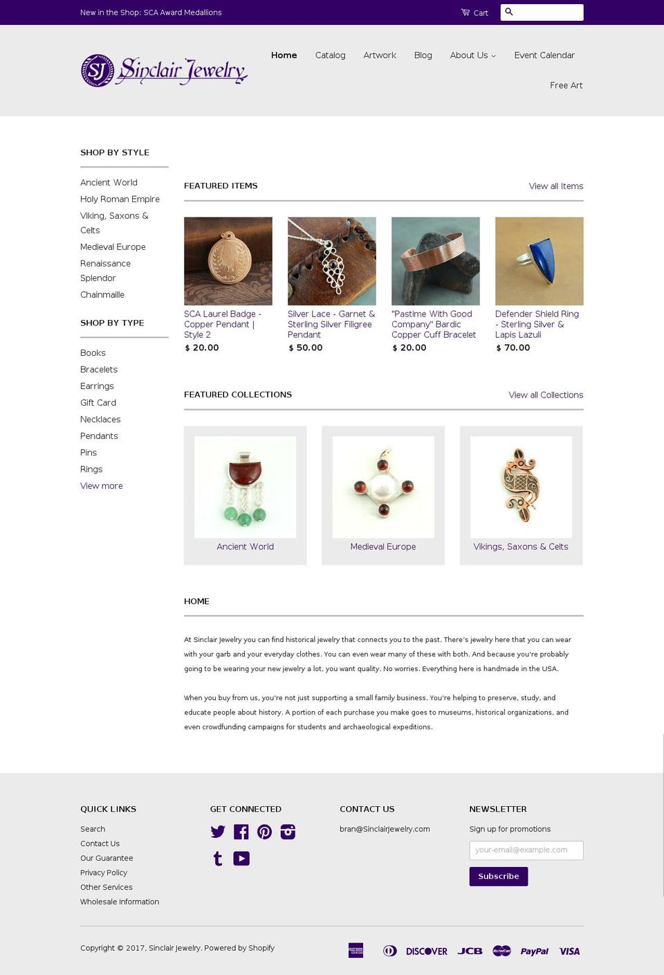 sinclairjewelry.com shopify website screenshot