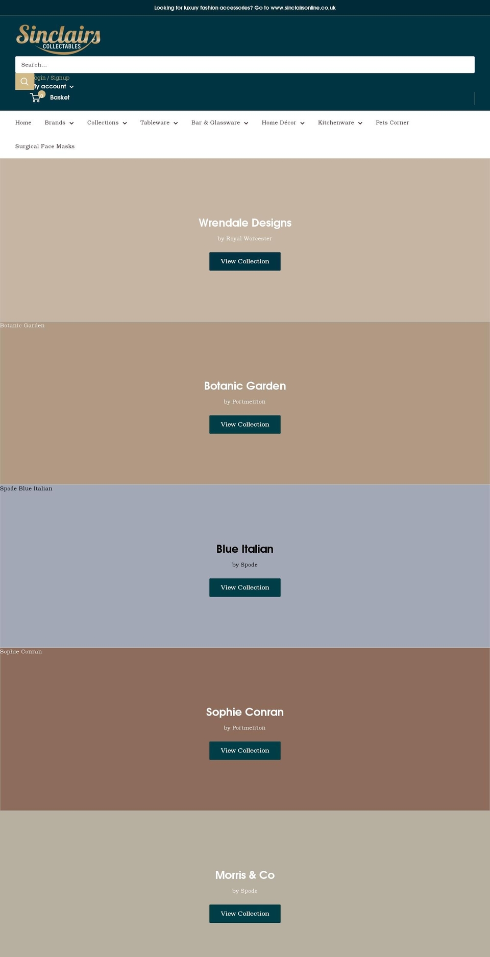 sinclairscollectables.com shopify website screenshot