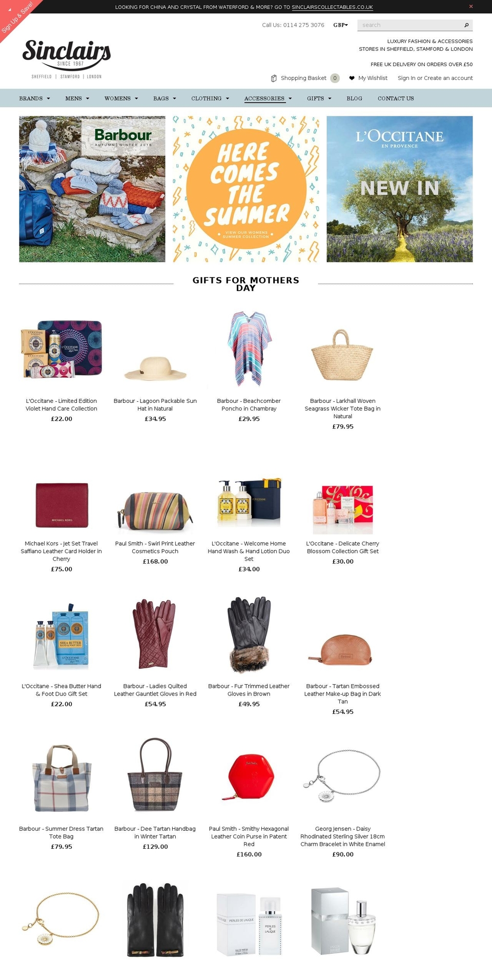 sinclairsonline.co.uk shopify website screenshot