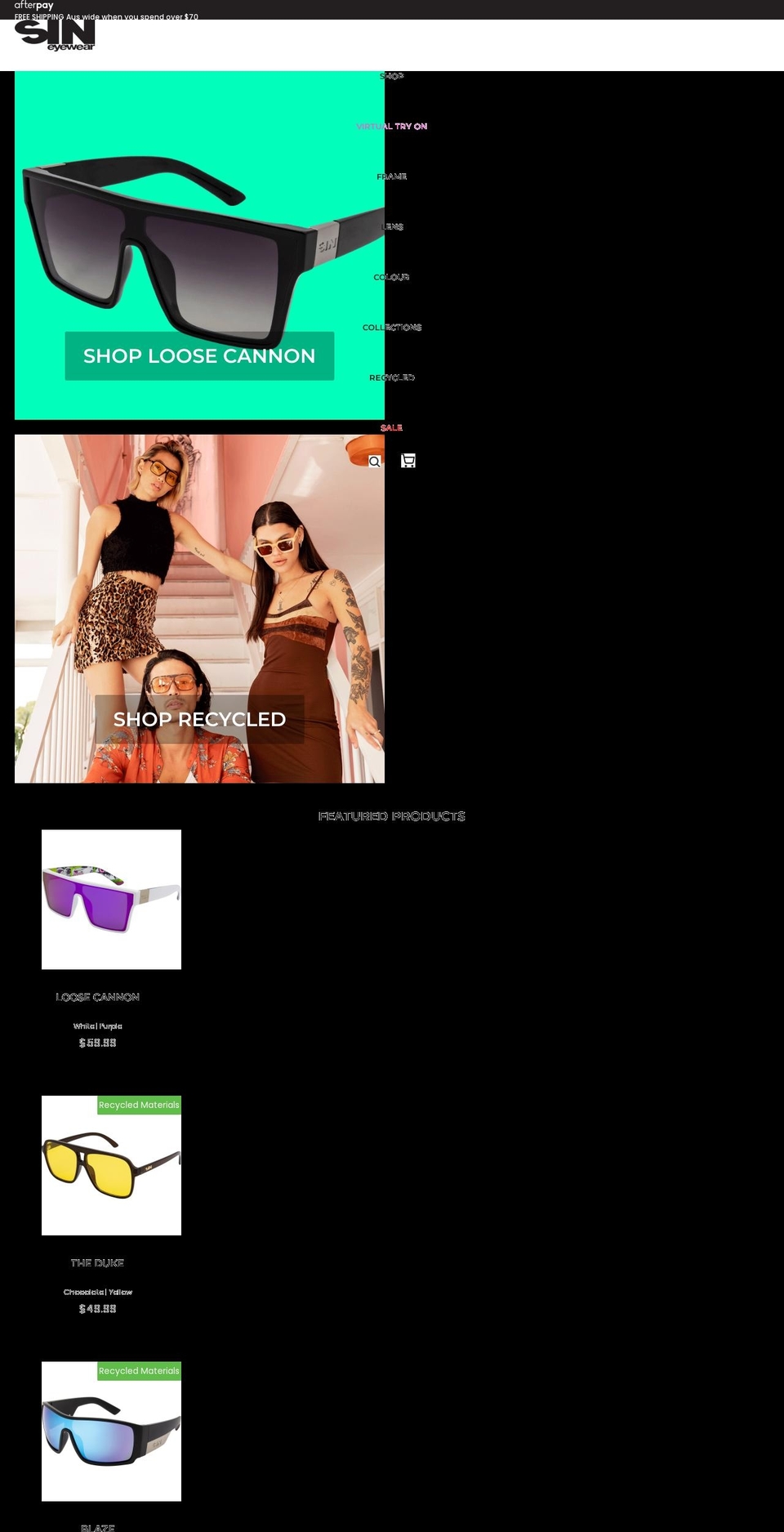 sineyewear.com.au shopify website screenshot