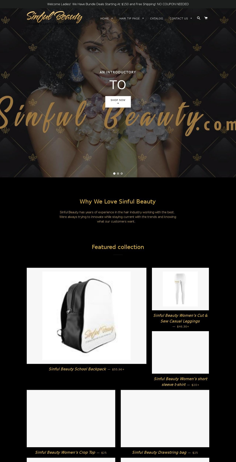 sinfulbeauty.com — Shopify storefront screenshot