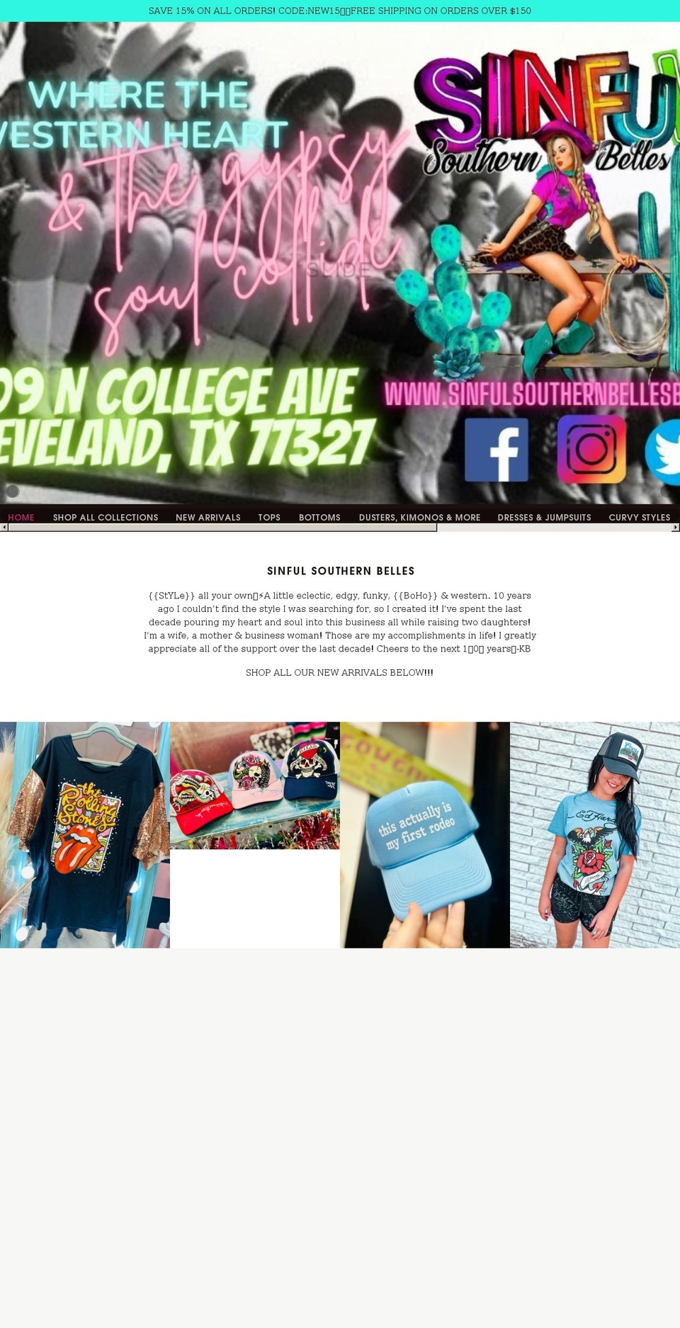 sinfulsouthernbellesbtq.com — Shopify storefront screenshot