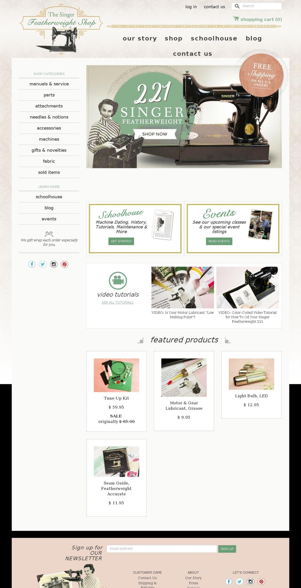 singer-featherweight.com shopify website screenshot