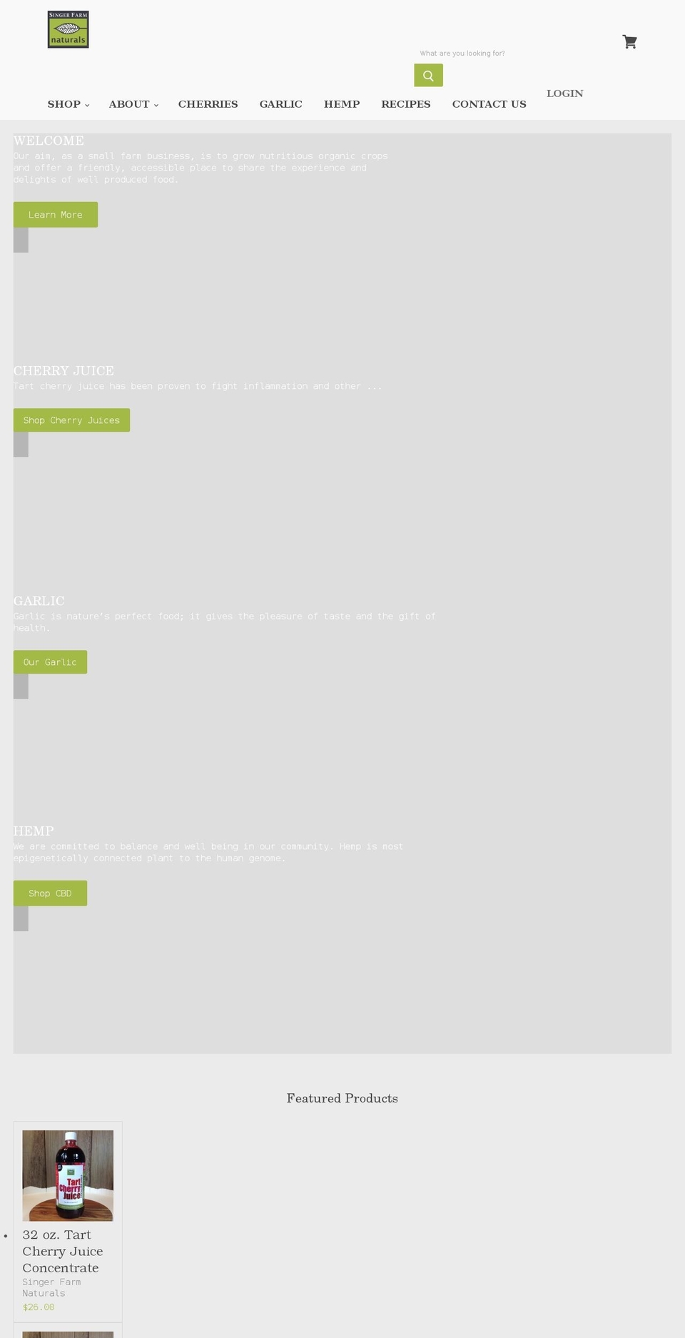 singerfarmnaturals.com shopify website screenshot