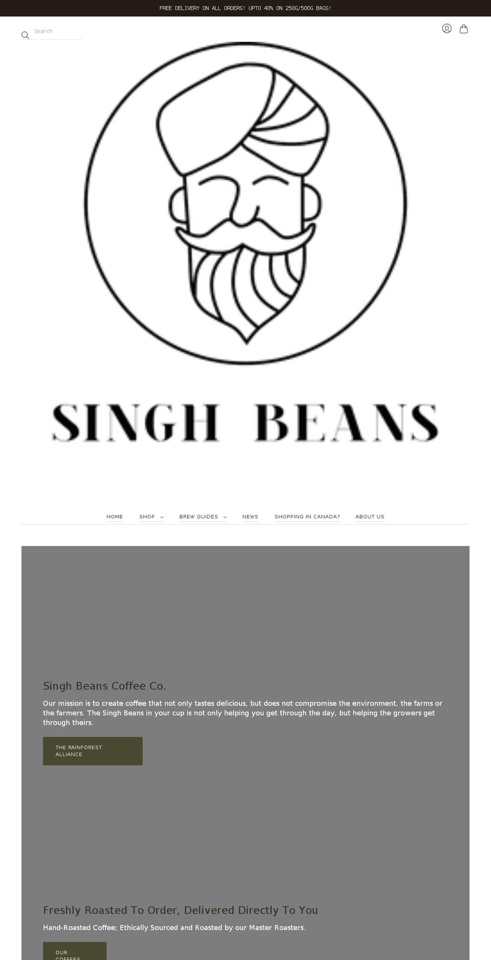 singhbeans.co.uk shopify website screenshot