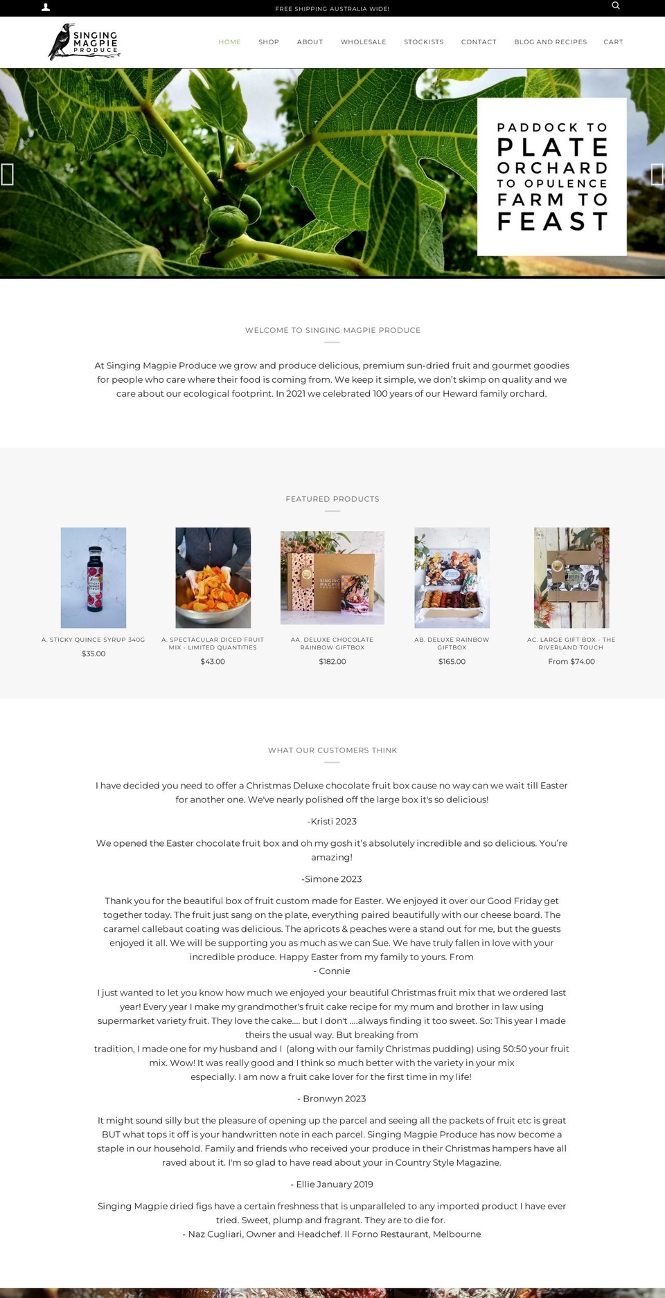 singingmagpieproduce.com.au shopify website screenshot