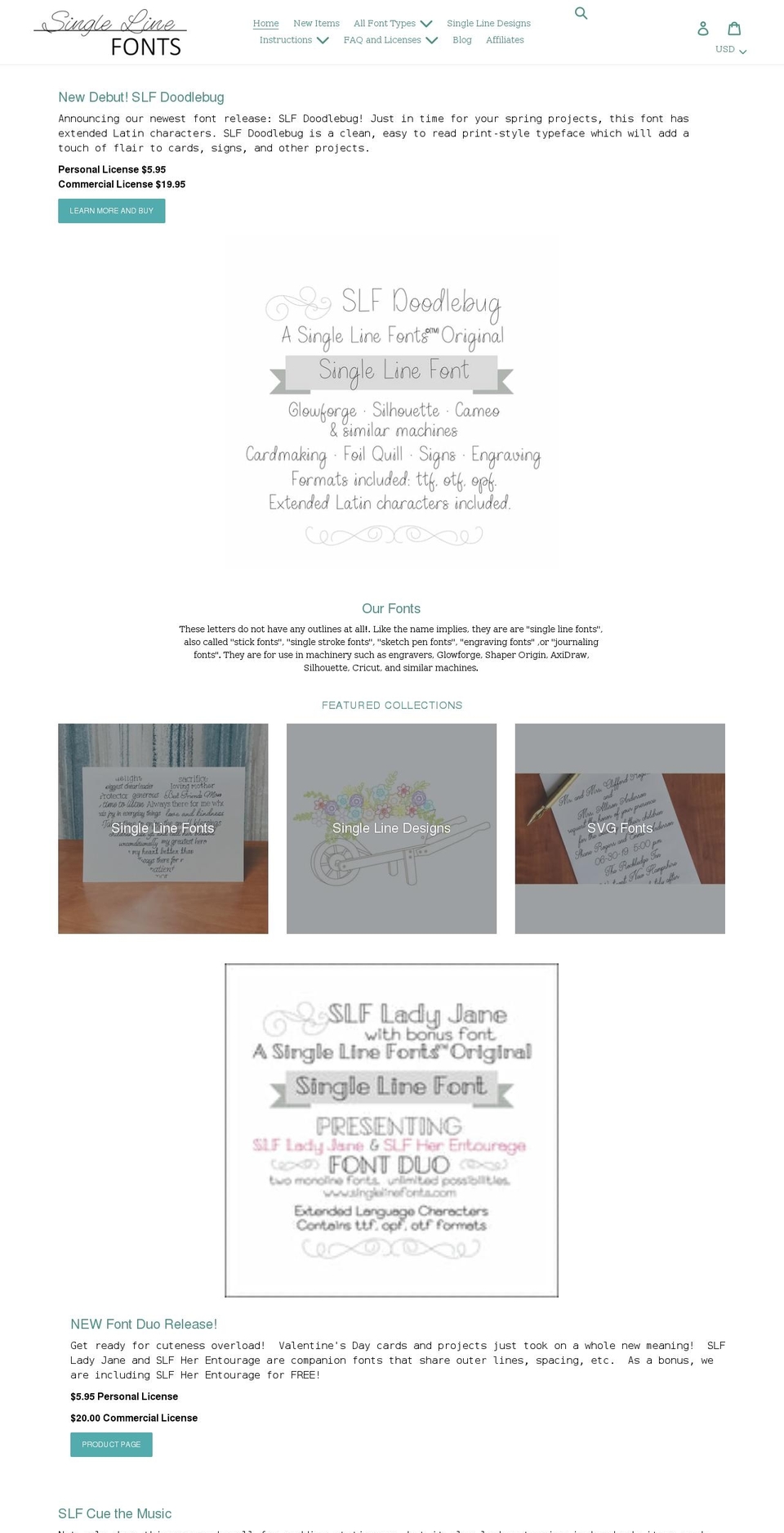 singlelinefonts.com shopify website screenshot
