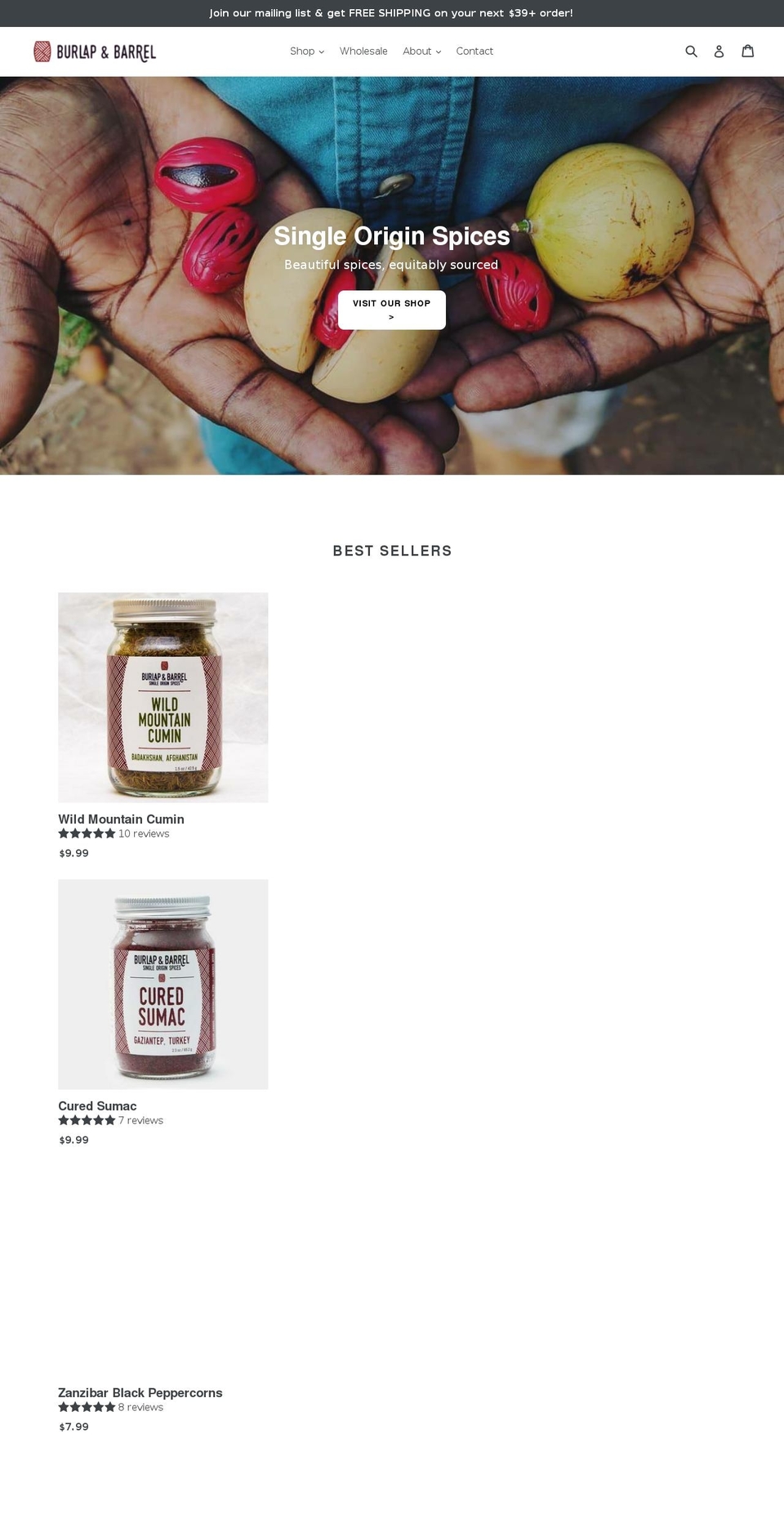 singleoriginspice.com — Shopify storefront screenshot