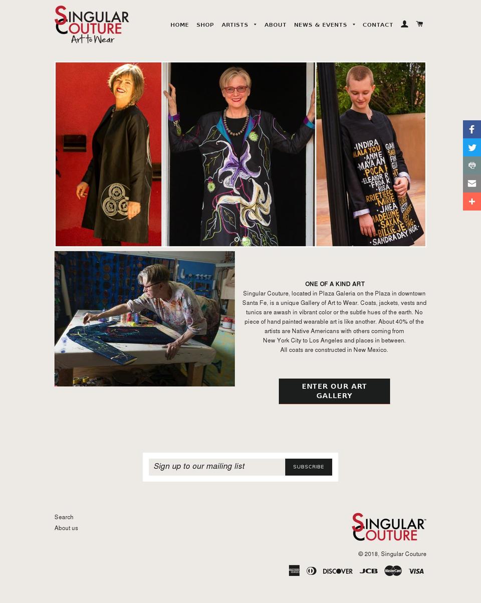 Singular Couture Shopify theme site example singularartclothes.com