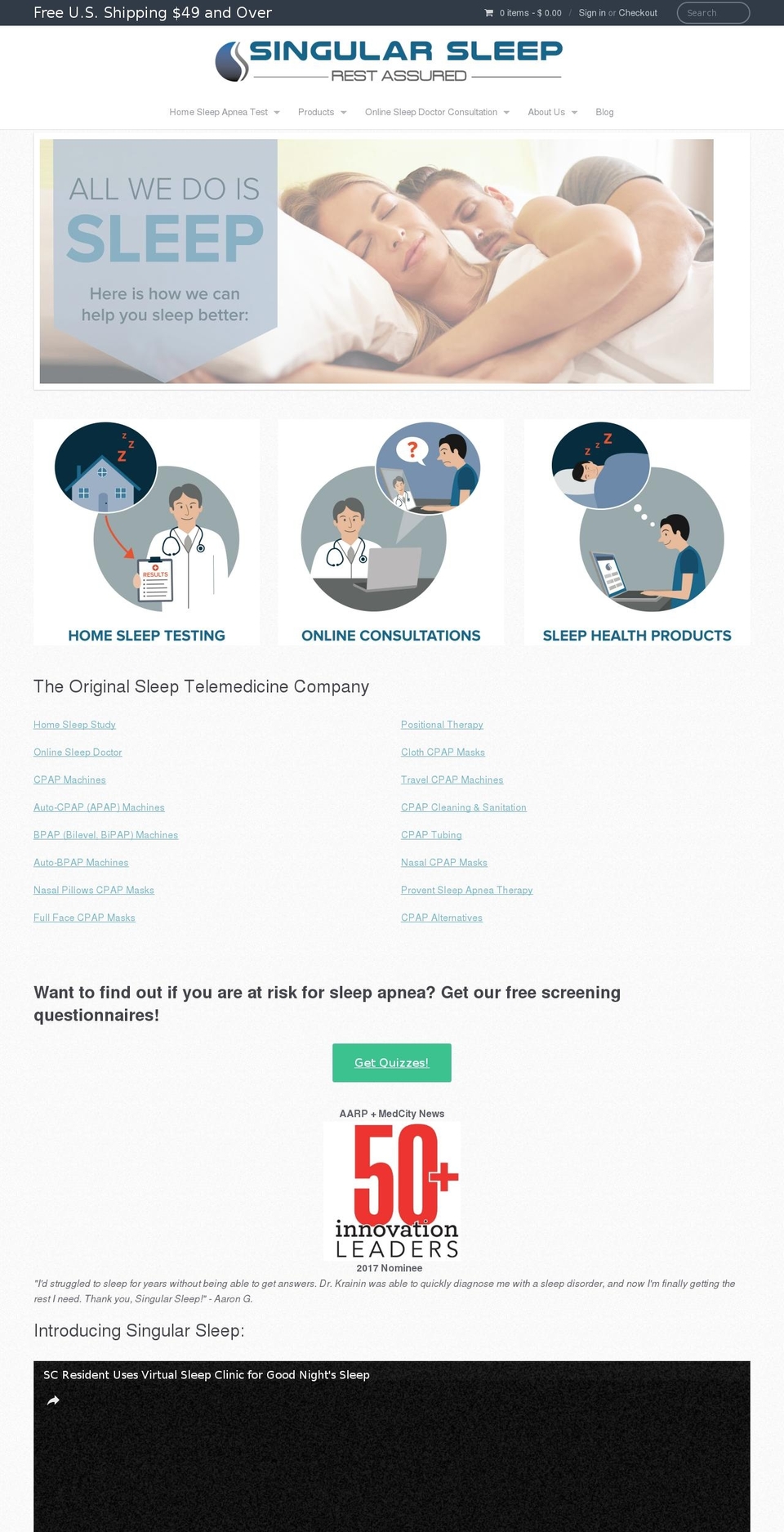 singularsleep.com shopify website screenshot