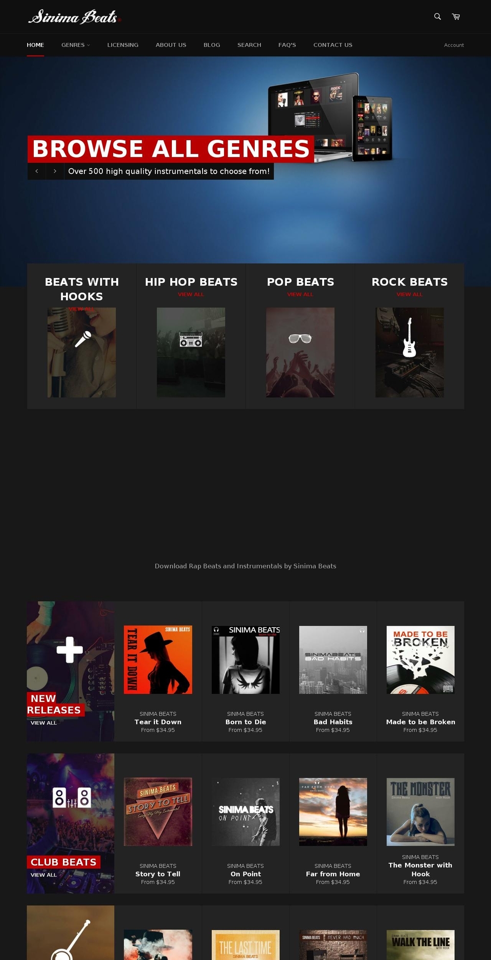 sinimabeats.com shopify website screenshot