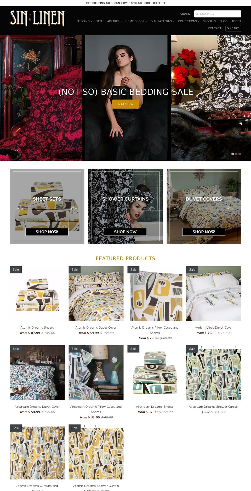 sininlinenbedding.com — Shopify storefront screenshot