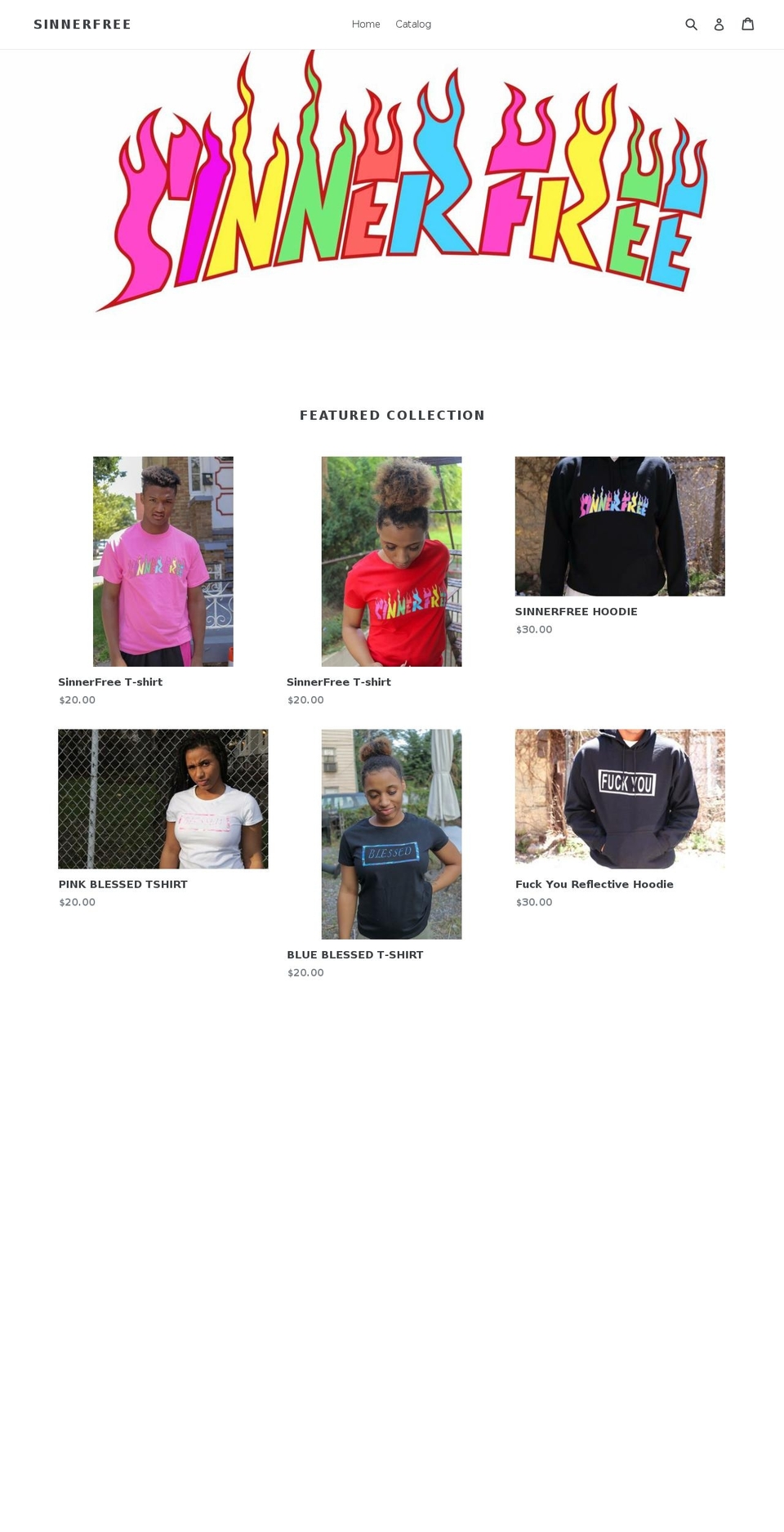 sinnerfree.com — Shopify storefront screenshot