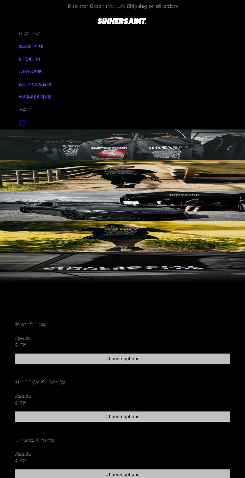 sinnersaint.uk shopify website screenshot