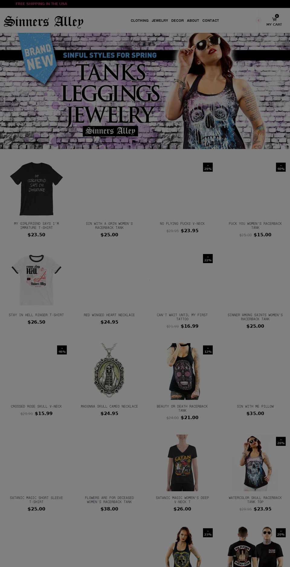 sinnersalley.com shopify website screenshot