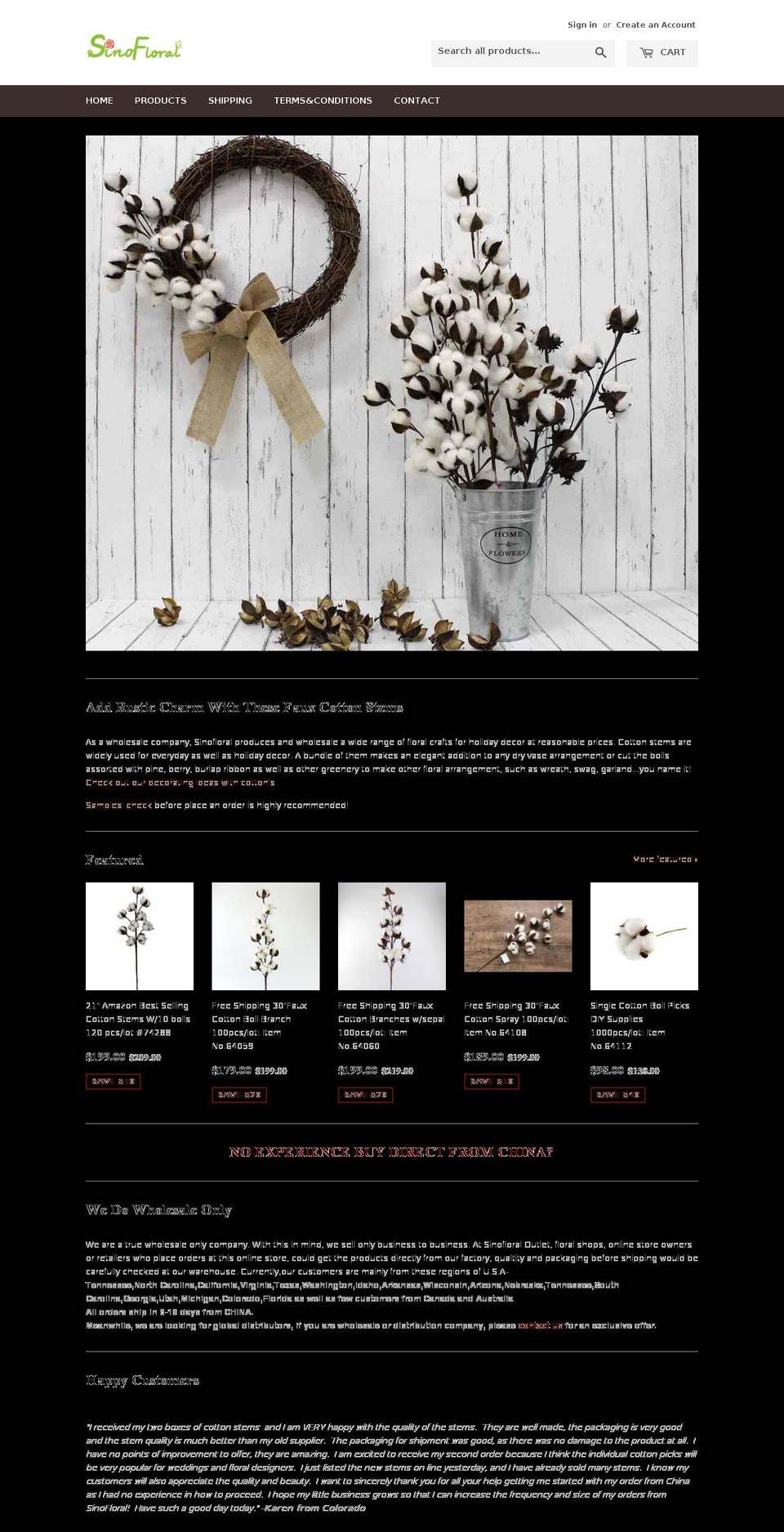 sinofloraloutlet.com — Shopify storefront screenshot