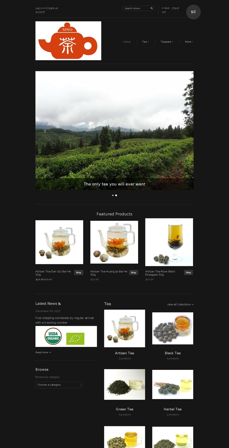 sinoteas.com shopify website screenshot