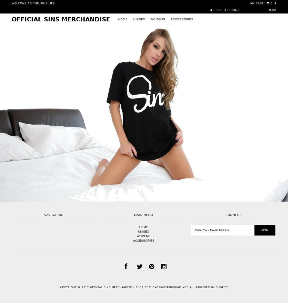 sinsmerch.com shopify website screenshot