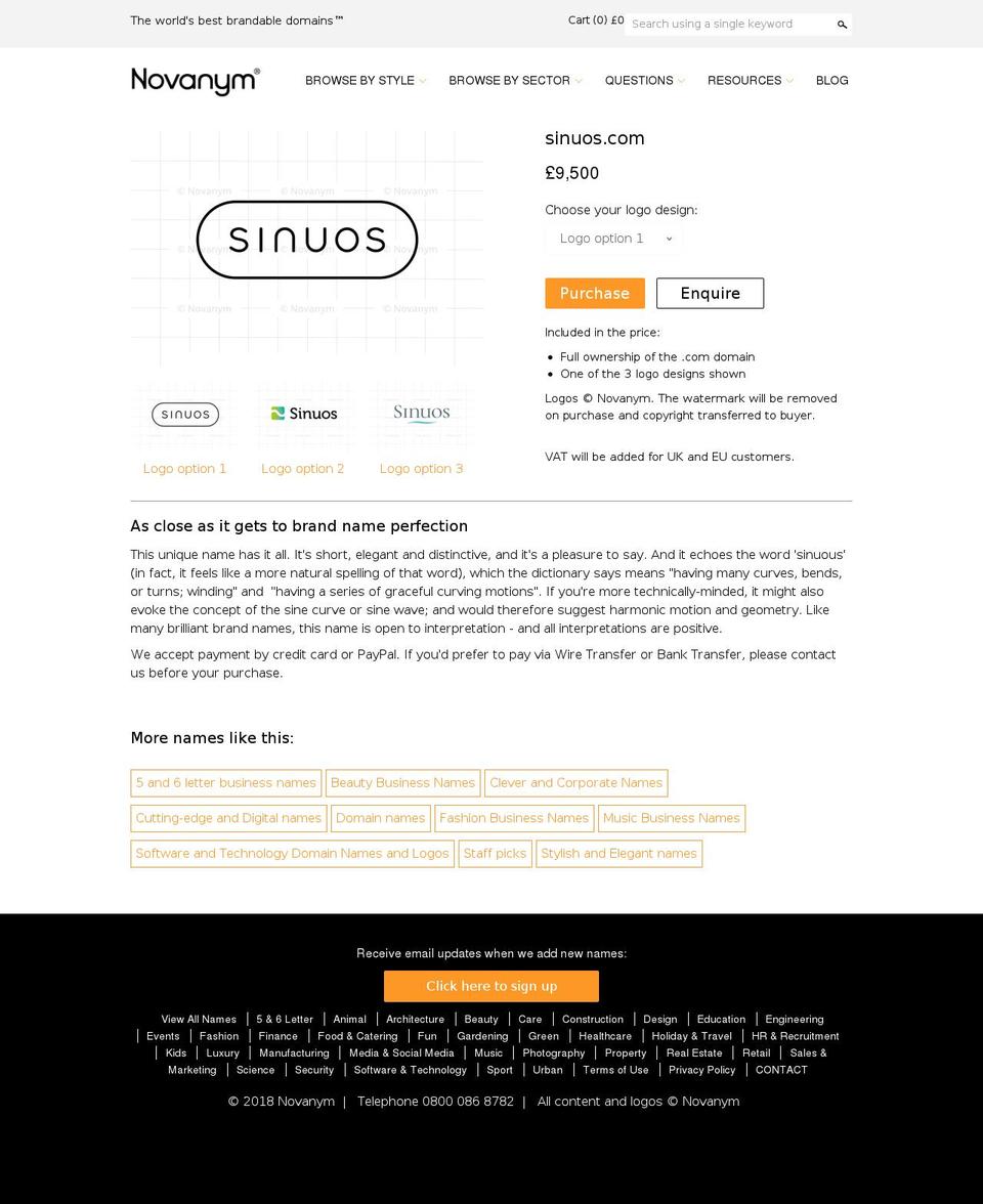 sinuos.com — Shopify storefront screenshot
