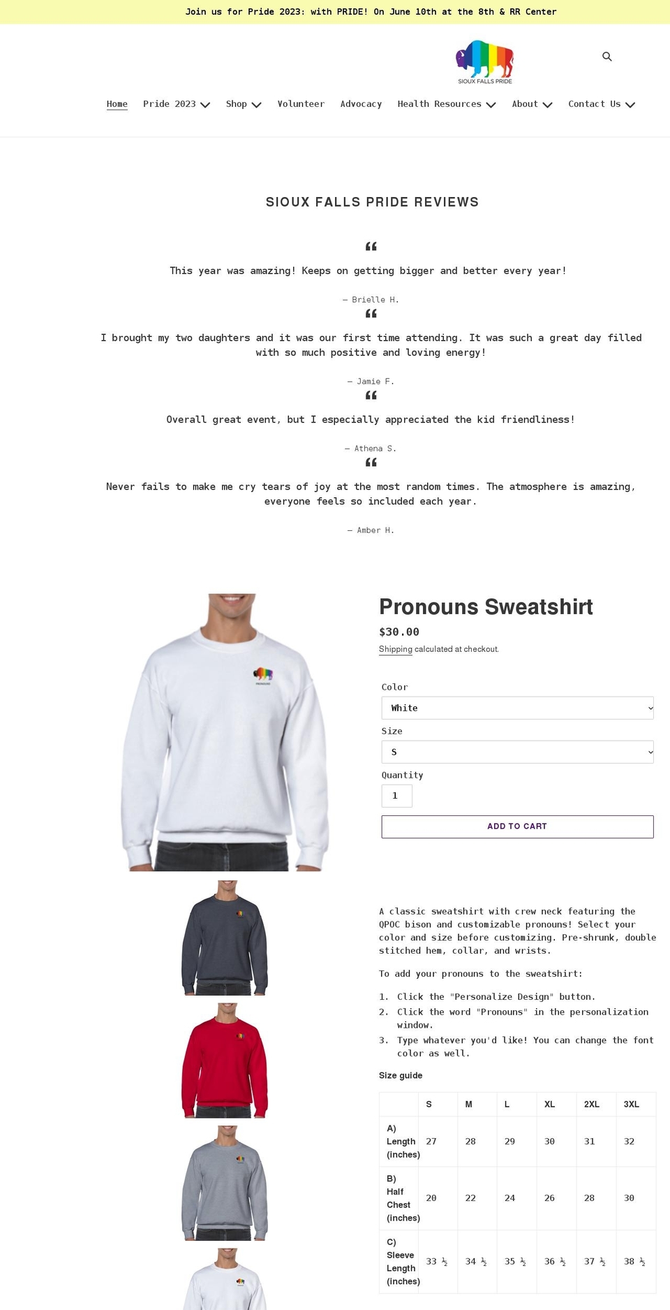 siouxfallspride.org shopify website screenshot
