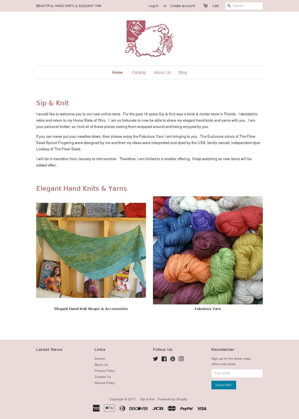 sipandknit.com shopify website screenshot