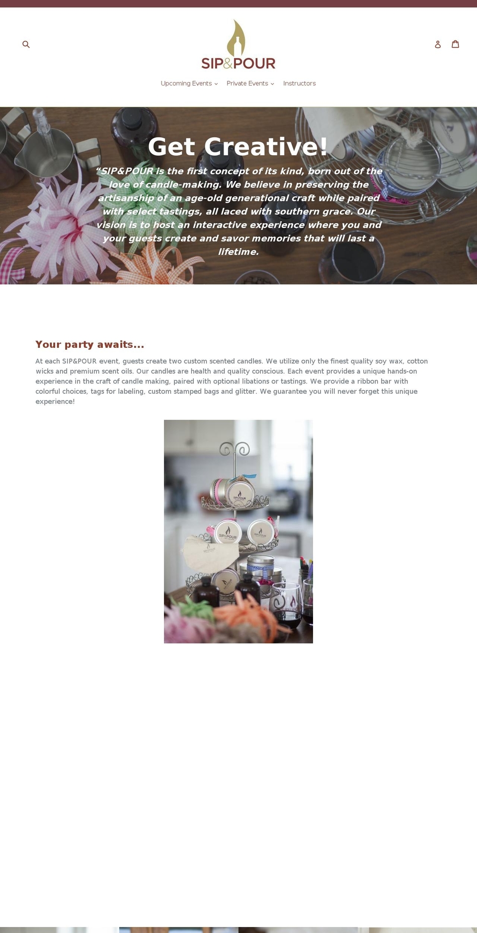 sipandpourevents.com — Shopify storefront screenshot