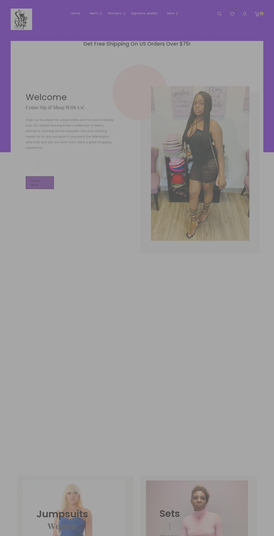 bravo- Shopify theme site example sipandshopboutique.com