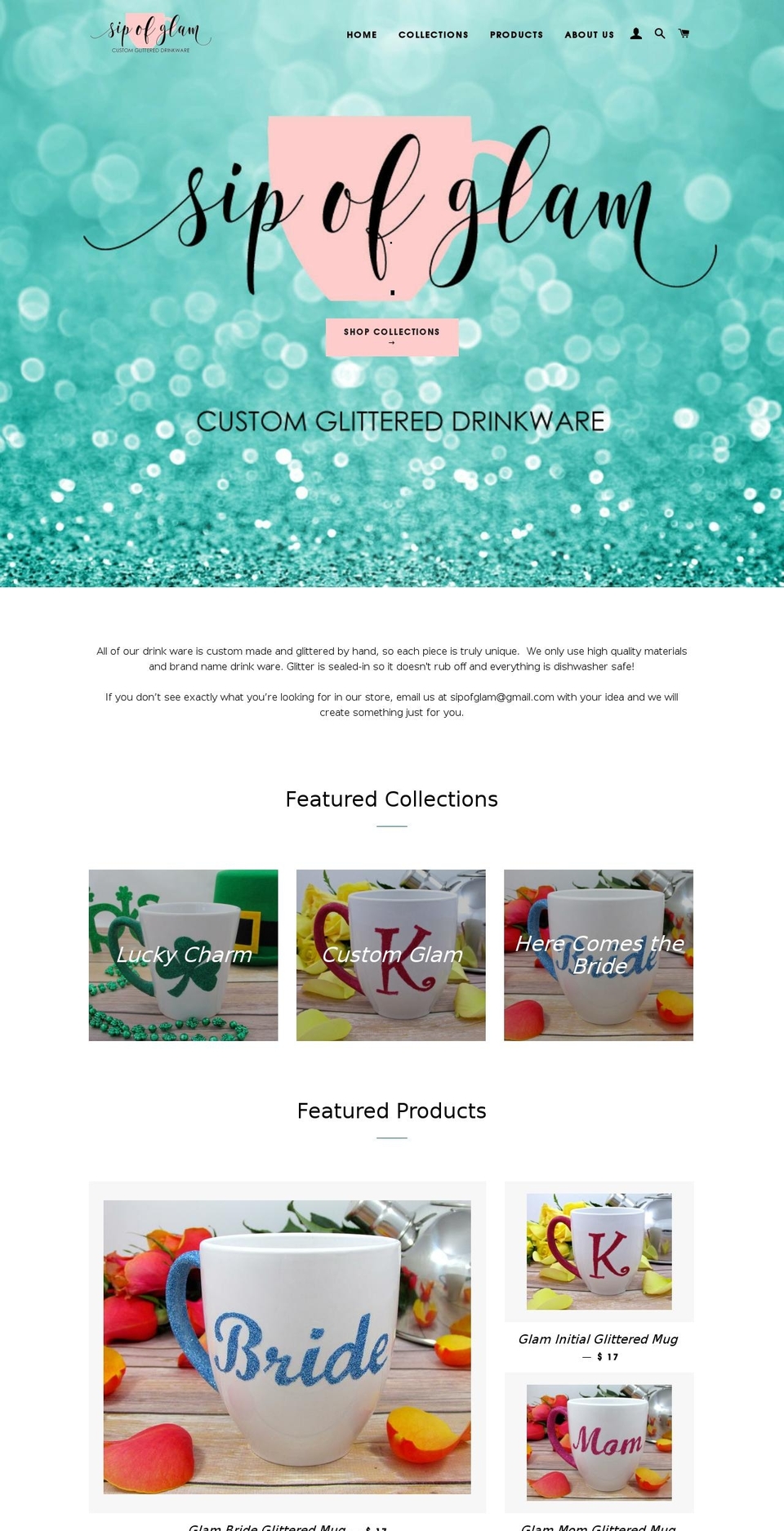 sipofglam.com shopify website screenshot