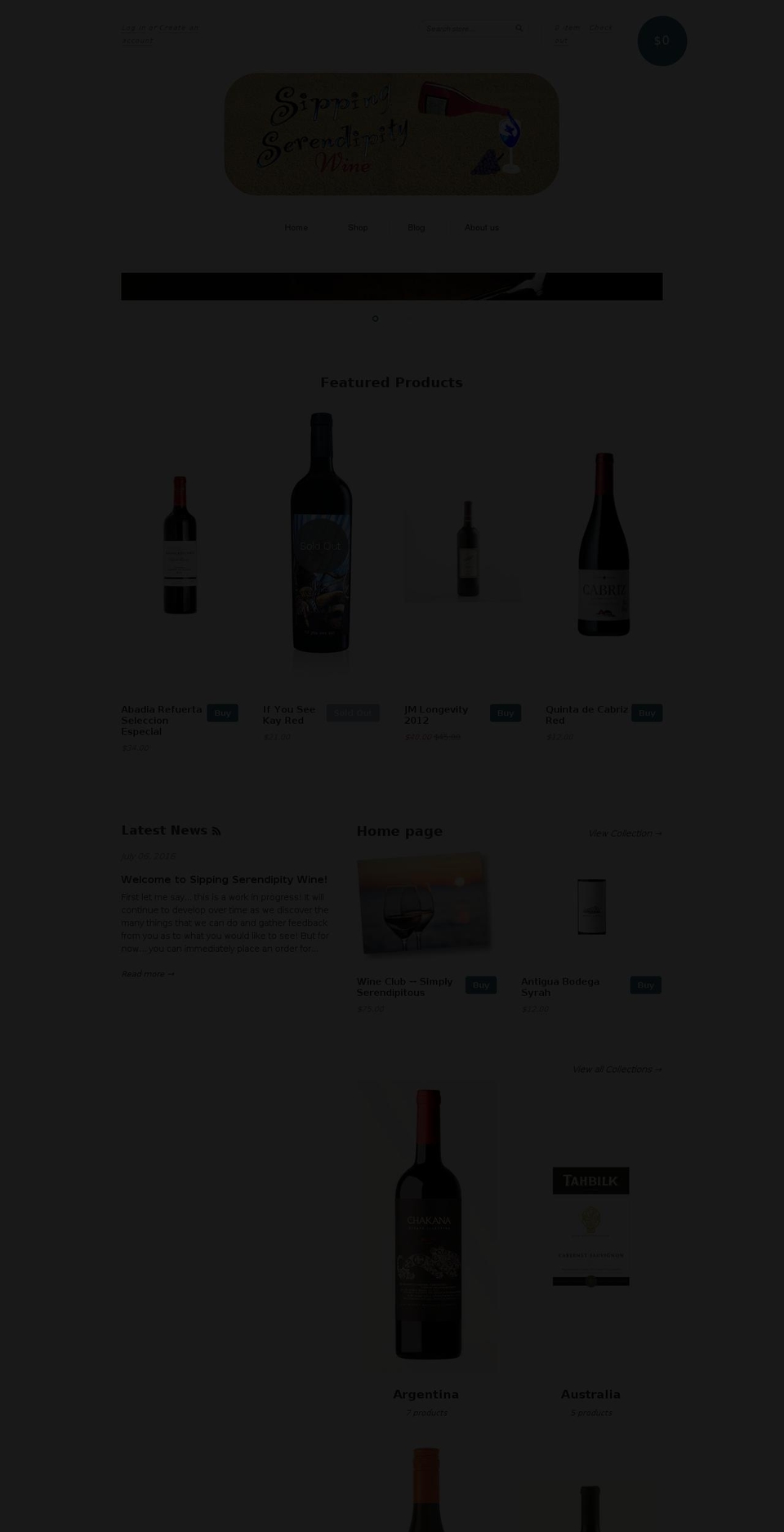 sippingserendipity.com shopify website screenshot