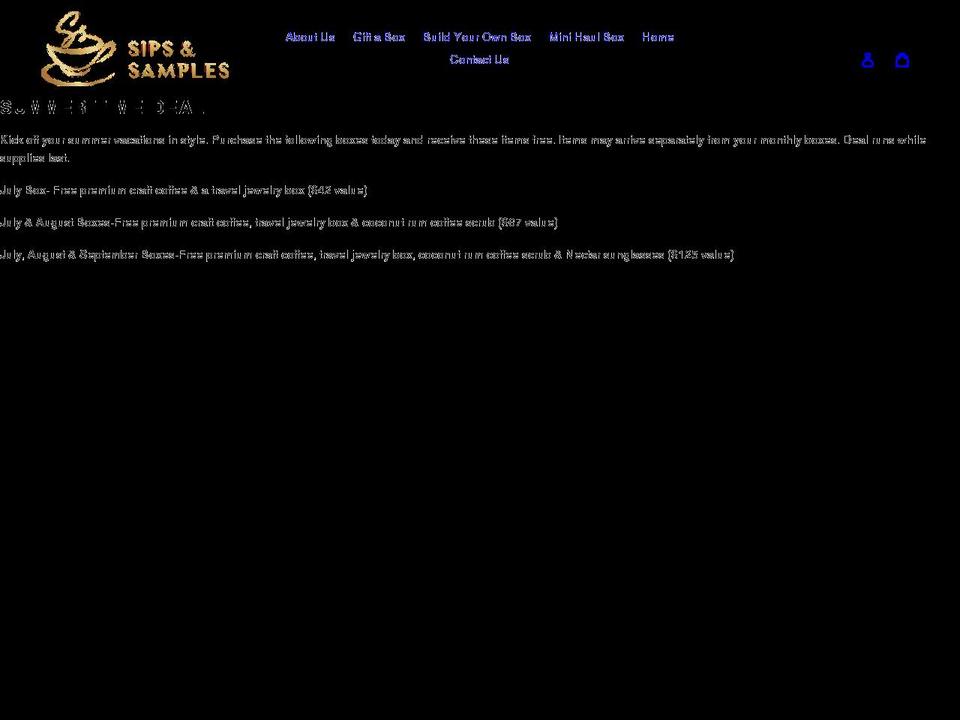 sipsandsamples.com shopify website screenshot