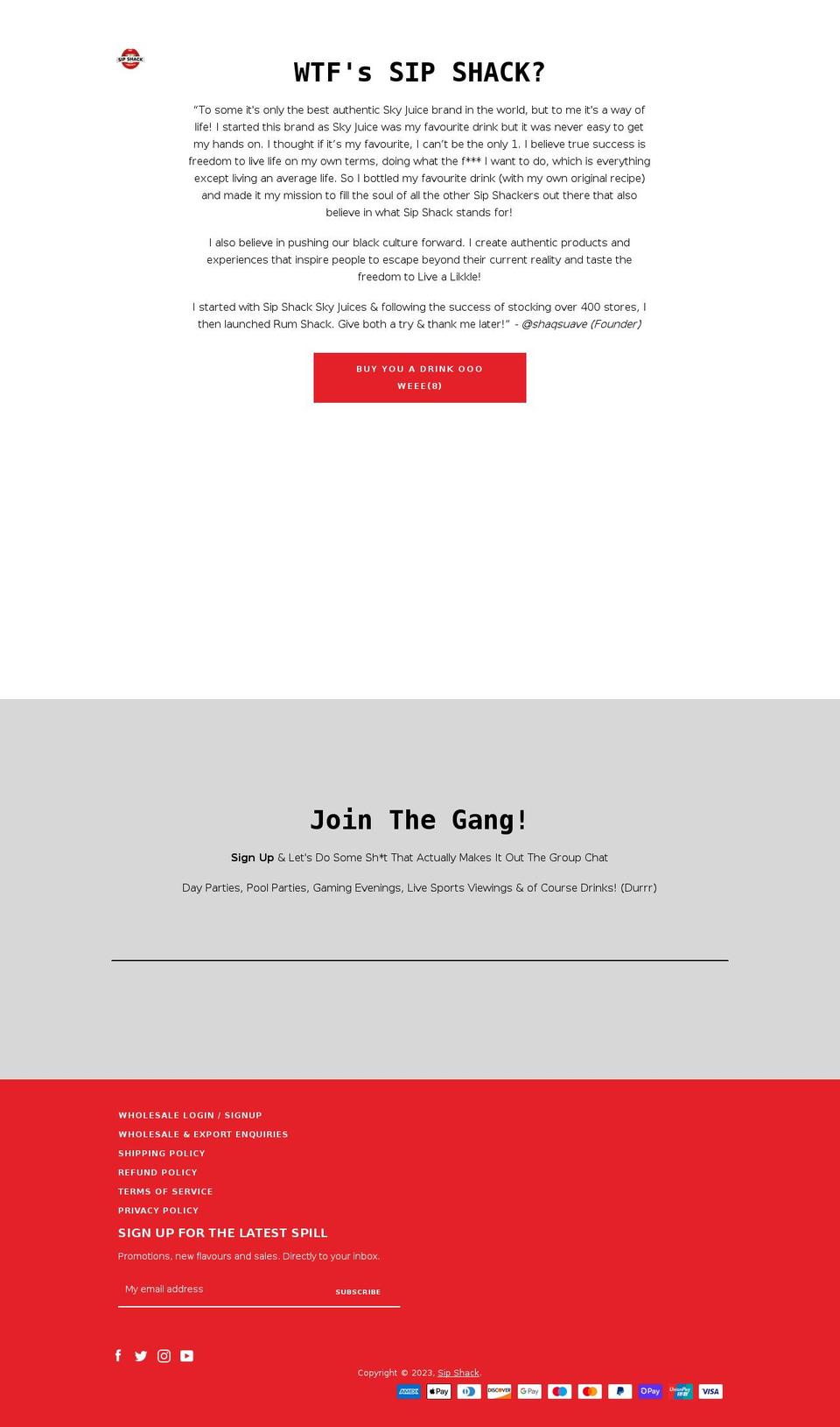 sipshack.com shopify website screenshot