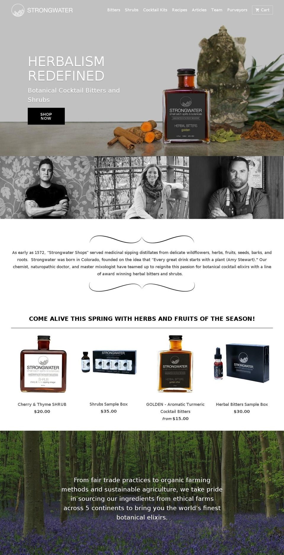 sipstrongwaterdistilling.com shopify website screenshot