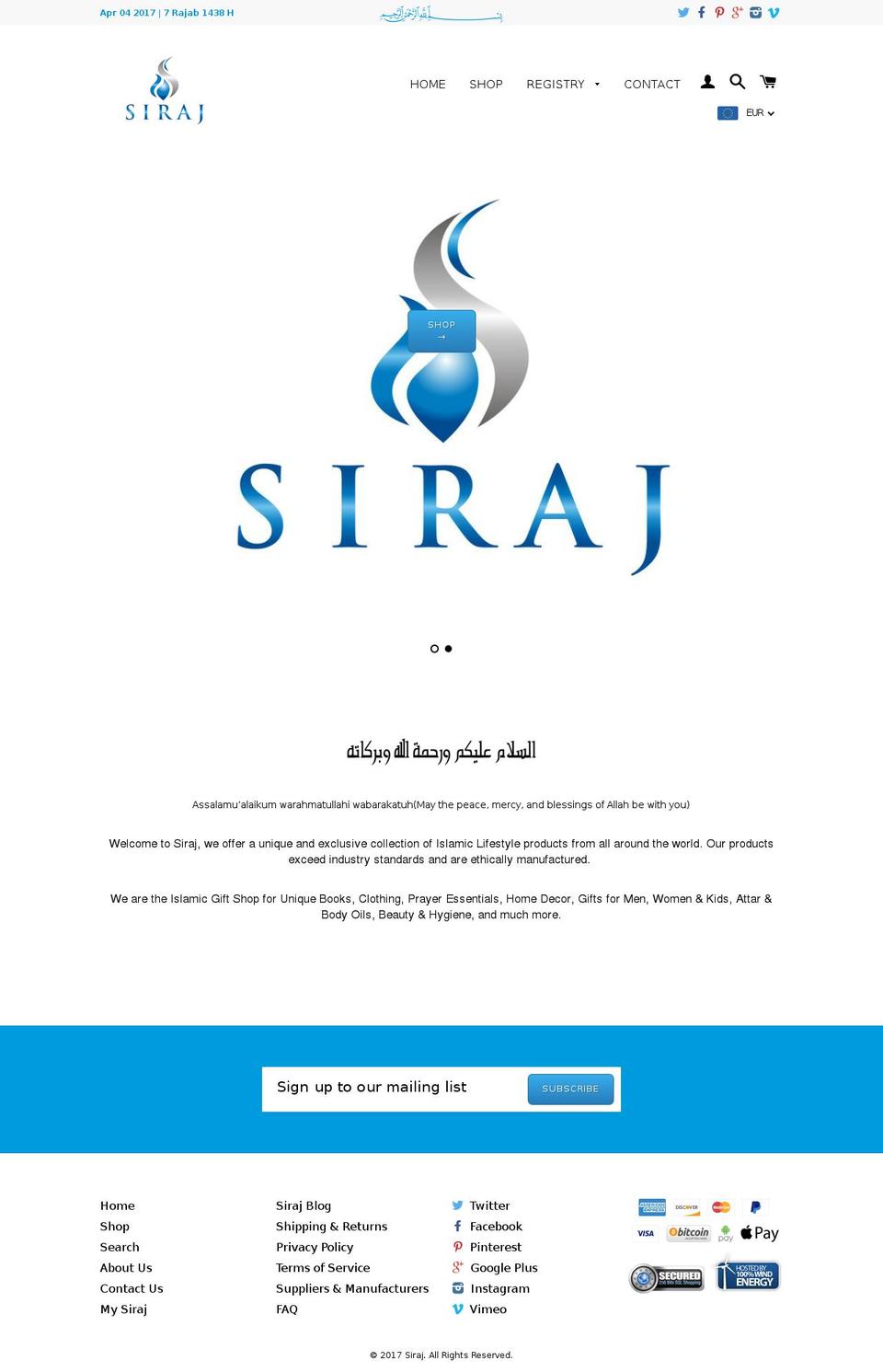 siraj.co shopify website screenshot